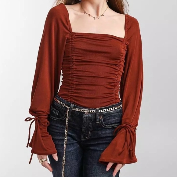 Free People Tops - Free People Meant To Be Ruched Square Neck Bodysuit